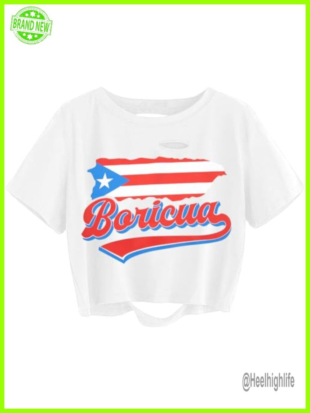 Boricua Puerto Rico Flag Graphic Short Sleeve Crop Top Tee